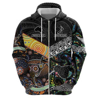 New Zealand and Australia Zip Hoodie Maori Mix Aboriginal Art Style