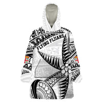 Custom Fiji Rugby Pacific Wearable Blanket Hoodie Polynesian Palm Tattoo