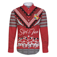 Personalised Tonga Rugby Pacific Family Matching Mermaid Dress and Hawaiian Shirt Ikale Tahi Sipi Tau LT9 Dad's Shirt - Long Sleeve Red - Polynesian Pride
