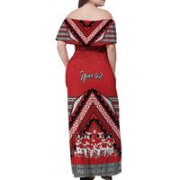 Personalised Tonga Rugby Pacific Off Shoulder Maxi Dress Ikale Tahi Sipi Tau