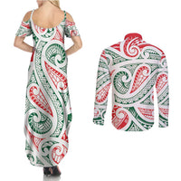 New Zealand Kowhaiwhai Christmas Couples Matching Summer Maxi Dress and Long Sleeve Button Shirt Traditional Maori Koru Pattern LT9 - Polynesian Pride