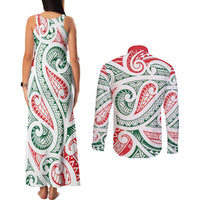 New Zealand Kowhaiwhai Christmas Couples Matching Tank Maxi Dress and Long Sleeve Button Shirt Traditional Maori Koru Pattern LT9 - Polynesian Pride