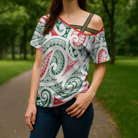 New Zealand Kowhaiwhai Christmas Cross Shoulder Shirt Traditional Maori Koru Pattern LT9 - Polynesian Pride