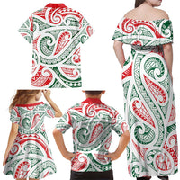 New Zealand Kowhaiwhai Christmas Family Matching Off Shoulder Maxi Dress and Hawaiian Shirt Traditional Maori Koru Pattern - Polynesian Pride