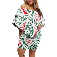 New Zealand Kowhaiwhai Christmas Family Matching Off Shoulder Short Dress and Hawaiian Shirt Traditional Maori Koru Pattern - Polynesian Pride