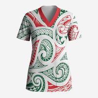 New Zealand Kowhaiwhai Christmas Scrub Top Traditional Maori Koru Pattern - Polynesian Pride
