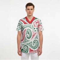 New Zealand Kowhaiwhai Christmas Scrub Top Traditional Maori Koru Pattern - Polynesian Pride