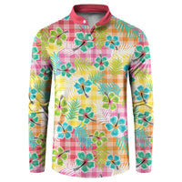 Hawaiian Palaka Button Sweatshirt Hibiscus Palm Leaf Pattern - Polynesian Pride