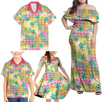 Hawaiian Palaka Family Matching Off Shoulder Maxi Dress and Hawaiian Shirt Hibiscus Palm Leaf Pattern - Polynesian Pride