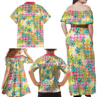 Hawaiian Palaka Family Matching Off Shoulder Maxi Dress and Hawaiian Shirt Hibiscus Palm Leaf Pattern - Polynesian Pride