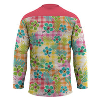 Hawaiian Palaka Hockey Jersey Hibiscus Palm Leaf Pattern - Polynesian Pride