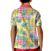 Hawaiian Palaka Kid Polo Shirt Hibiscus Palm Leaf Pattern - Polynesian Pride