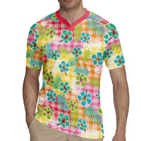 Hawaiian Palaka Rugby Jersey Hibiscus Palm Leaf Pattern - Polynesian Pride