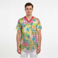 Hawaiian Palaka Scrub Top Hibiscus Palm Leaf Pattern - Polynesian Pride