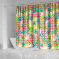 Hawaiian Palaka Shower Curtain Hibiscus Palm Leaf Pattern - Polynesian Pride
