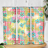 Hawaiian Palaka Skinny Tumbler Hibiscus Palm Leaf Pattern - Polynesian Pride
