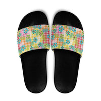 Hawaiian Palaka Slide Sandals Hibiscus Palm Leaf Pattern - Polynesian Pride