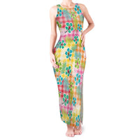 Hawaiian Palaka Tank Maxi Dress Hibiscus Palm Leaf Pattern - Polynesian Pride