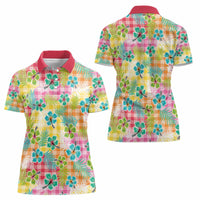 Hawaiian Palaka Women Polo Shirt Hibiscus Palm Leaf Pattern - Polynesian Pride