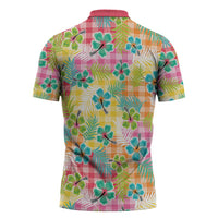 Hawaiian Palaka Zipper Polo Shirt Hibiscus Palm Leaf Pattern - Polynesian Pride