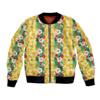 Hawaiian Palaka Bomber Jacket Hibiscus Pineapple Lei - Polynesian Pride