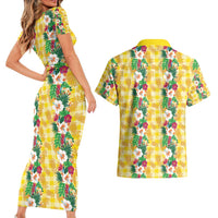 Hawaiian Palaka Couples Matching Short Sleeve Bodycon Dress and Hawaiian Shirt Hibiscus Pineapple Lei - Polynesian Pride