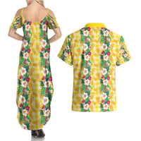 Hawaiian Palaka Couples Matching Summer Maxi Dress and Hawaiian Shirt Hibiscus Pineapple Lei - Polynesian Pride
