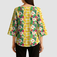 Hawaiian Palaka Kimono Sleeve Blouse Hibiscus Pineapple Lei - Polynesian Pride