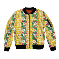 Hawaiian Palaka Sleeve Zip Bomber Jacket Hibiscus Pineapple Lei - Polynesian Pride