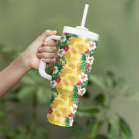 Hawaiian Palaka Tumbler With Handle Hibiscus Pineapple Lei - Polynesian Pride