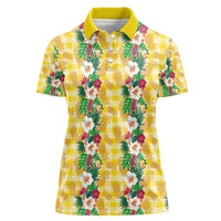 Hawaiian Palaka Women Polo Shirt Hibiscus Pineapple Lei - Polynesian Pride