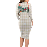 Brown Hawaiian Palaka Family Matching Long Sleeve Bodycon Dress and Hawaiian Shirt Kukui Nut Money Lei LT9 - Polynesian Pride