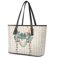 Brown Hawaiian Palaka Leather Tote Bag Kukui Nut Money Lei - Polynesian Pride