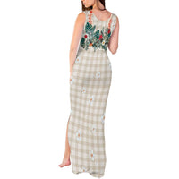 Brown Hawaiian Palaka Tank Maxi Dress Kukui Nut Money Lei - Polynesian Pride