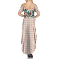 Peach Hawaiian Palaka Family Matching Summer Maxi Dress and Hawaiian Shirt Kukui Nut Money Lei LT9 - Polynesian Pride