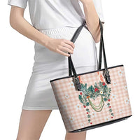 Peach Hawaiian Palaka Leather Tote Bag Kukui Nut Money Lei - Polynesian Pride