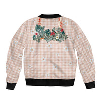 Peach Hawaiian Palaka Sleeve Zip Bomber Jacket Kukui Nut Money Lei - Polynesian Pride