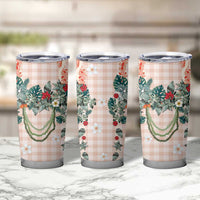 Peach Hawaiian Palaka Tumbler Cup Kukui Nut Money Lei - Polynesian Pride