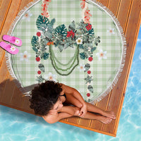 Sage Green Hawaiian Palaka Beach Blanket Kukui Nut Money Lei - Polynesian Pride