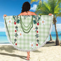 Sage Green Hawaiian Palaka Beach Blanket Kukui Nut Money Lei - Polynesian Pride
