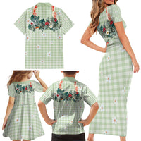 Sage Green Hawaiian Palaka Family Matching Short Sleeve Bodycon Dress and Hawaiian Shirt Kukui Nut Money Lei LT9 - Polynesian Pride