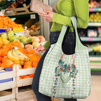 Sage Green Hawaiian Palaka Grocery Bag Kukui Nut Money Lei - Polynesian Pride