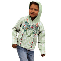 Sage Green Hawaiian Palaka Kid Hoodie Kukui Nut Money Lei - Polynesian Pride