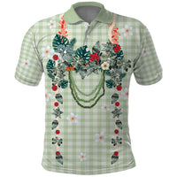 Sage Green Hawaiian Palaka Polo Shirt Kukui Nut Money Lei - Polynesian Pride