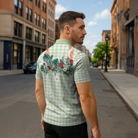 Sage Green Hawaiian Palaka Zipper Polo Shirt Kukui Nut Money Lei - Polynesian Pride