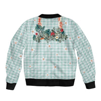 Turquoise Hawaiian Palaka Bomber Jacket Kukui Nut Money Lei - Polynesian Pride