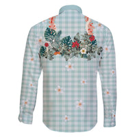 Turquoise Hawaiian Palaka Family Matching Off The Shoulder Long Sleeve Dress and Hawaiian Shirt Kukui Nut Money Lei - Polynesian Pride