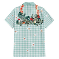 Turquoise Hawaiian Palaka Family Matching Off Shoulder Short Dress and Hawaiian Shirt Kukui Nut Money Lei LT9 - Polynesian Pride