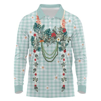 Turquoise Hawaiian Palaka Long Sleeve Polo Shirt Kukui Nut Money Lei - Polynesian Pride