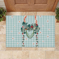 Turquoise Hawaiian Palaka Rubber Doormat Kukui Nut Money Lei - Polynesian Pride